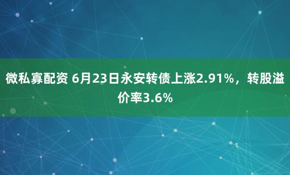 微私寡配资 6月23日永安转债上涨2.91%，转股溢价率3.6%